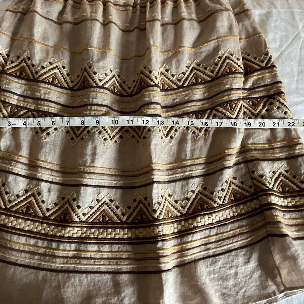 Calypso St. Bart Bohemian Linen Patterned Tan/Brown Pull On Mini Skirt Sz Sm EUC - Picture 9 of 11